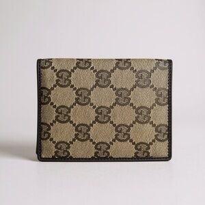 Gucci GG Monogram Wallet Brown Canvas Leather Vintage Authentic